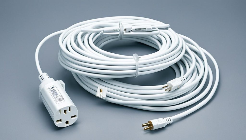 white extension cord with multiple outlets